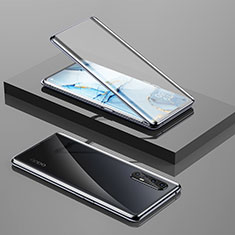 Luxury Aluminum Metal Frame Mirror Cover Case 360 Degrees for Oppo Reno3 Pro Black