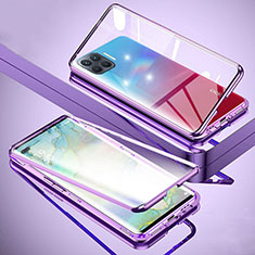 Luxury Aluminum Metal Frame Mirror Cover Case 360 Degrees for Oppo Reno4 F Clove Purple