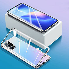 Luxury Aluminum Metal Frame Mirror Cover Case 360 Degrees for Oppo Reno5 5G Silver