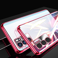 Luxury Aluminum Metal Frame Mirror Cover Case 360 Degrees for Oppo Reno6 5G Red
