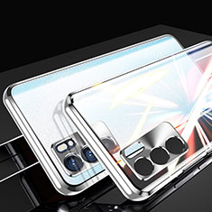 Luxury Aluminum Metal Frame Mirror Cover Case 360 Degrees for Oppo Reno6 5G Silver