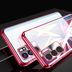 Luxury Aluminum Metal Frame Mirror Cover Case 360 Degrees for Oppo Reno6 Pro 5G India Red