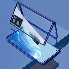 Luxury Aluminum Metal Frame Mirror Cover Case 360 Degrees for Oppo Reno7 Pro 5G Blue