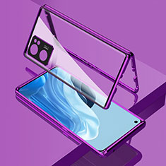 Luxury Aluminum Metal Frame Mirror Cover Case 360 Degrees for Oppo Reno7 SE 5G Purple