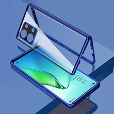 Luxury Aluminum Metal Frame Mirror Cover Case 360 Degrees for Oppo Reno8 Pro 5G Blue