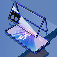 Luxury Aluminum Metal Frame Mirror Cover Case 360 Degrees for Oppo Reno8 T 5G Blue