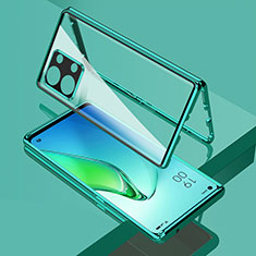 Luxury Aluminum Metal Frame Mirror Cover Case 360 Degrees for Oppo Reno9 5G Green