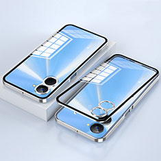 Luxury Aluminum Metal Frame Mirror Cover Case 360 Degrees for Realme V30 5G Silver