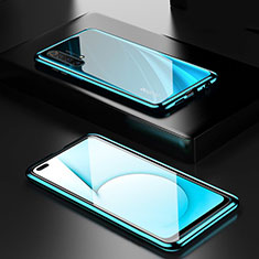 Luxury Aluminum Metal Frame Mirror Cover Case 360 Degrees for Realme X50 Pro 5G Cyan
