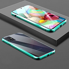 Luxury Aluminum Metal Frame Mirror Cover Case 360 Degrees for Samsung Galaxy A51 5G Cyan
