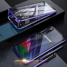 Luxury Aluminum Metal Frame Mirror Cover Case 360 Degrees for Samsung Galaxy A70 Blue