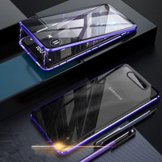 Luxury Aluminum Metal Frame Mirror Cover Case 360 Degrees for Samsung Galaxy A80 Blue