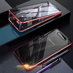 Luxury Aluminum Metal Frame Mirror Cover Case 360 Degrees for Samsung Galaxy A90 4G Red