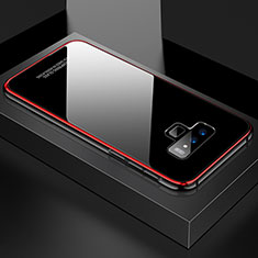 Luxury Aluminum Metal Frame Mirror Cover Case 360 Degrees for Samsung Galaxy Note 9 Red and Black
