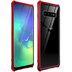 Luxury Aluminum Metal Frame Mirror Cover Case 360 Degrees for Samsung Galaxy S10 5G Red