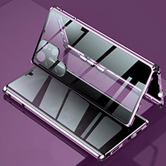 Luxury Aluminum Metal Frame Mirror Cover Case 360 Degrees for Samsung Galaxy S23 Ultra 5G Purple