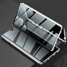 Luxury Aluminum Metal Frame Mirror Cover Case 360 Degrees for Samsung Galaxy S23 Ultra 5G Silver