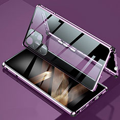 Luxury Aluminum Metal Frame Mirror Cover Case 360 Degrees for Samsung Galaxy S24 Ultra 5G Purple