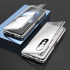 Luxury Aluminum Metal Frame Mirror Cover Case 360 Degrees for Samsung Galaxy Z Fold4 5G Silver