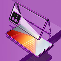 Luxury Aluminum Metal Frame Mirror Cover Case 360 Degrees for Vivo iQOO 10 5G Purple