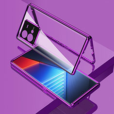 Luxury Aluminum Metal Frame Mirror Cover Case 360 Degrees for Vivo iQOO 10 Pro 5G Purple