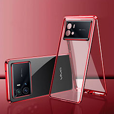 Luxury Aluminum Metal Frame Mirror Cover Case 360 Degrees for Vivo iQOO 9 5G Red