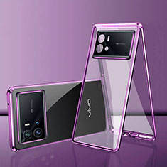 Luxury Aluminum Metal Frame Mirror Cover Case 360 Degrees for Vivo iQOO 9 Pro 5G Purple