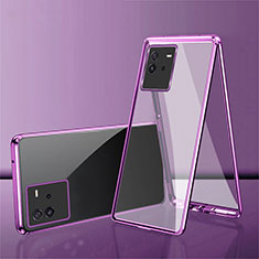 Luxury Aluminum Metal Frame Mirror Cover Case 360 Degrees for Vivo iQOO Neo6 5G Purple