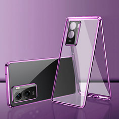 Luxury Aluminum Metal Frame Mirror Cover Case 360 Degrees for Vivo iQOO Z7 5G Purple