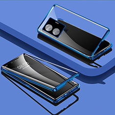 Luxury Aluminum Metal Frame Mirror Cover Case 360 Degrees for Vivo T1 5G Blue