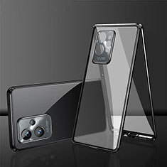 Luxury Aluminum Metal Frame Mirror Cover Case 360 Degrees for Vivo T1 5G India Black