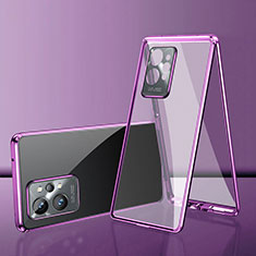 Luxury Aluminum Metal Frame Mirror Cover Case 360 Degrees for Vivo T1 5G India Purple