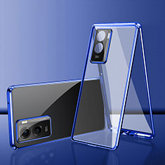 Luxury Aluminum Metal Frame Mirror Cover Case 360 Degrees for Vivo T2x 5G V2253 Blue