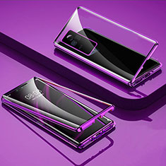 Luxury Aluminum Metal Frame Mirror Cover Case 360 Degrees for Vivo V21 5G Purple