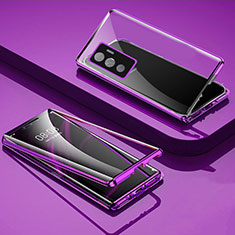 Luxury Aluminum Metal Frame Mirror Cover Case 360 Degrees for Vivo V23e 5G Purple