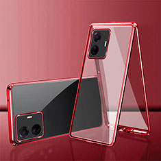 Luxury Aluminum Metal Frame Mirror Cover Case 360 Degrees for Vivo V25 Pro 5G Red