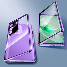 Luxury Aluminum Metal Frame Mirror Cover Case 360 Degrees for Vivo V27 5G Purple