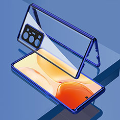 Luxury Aluminum Metal Frame Mirror Cover Case 360 Degrees for Vivo X70 Pro+ Plus 5G Blue