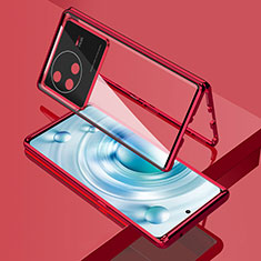 Luxury Aluminum Metal Frame Mirror Cover Case 360 Degrees for Vivo X80 5G Red