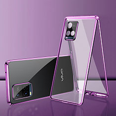 Luxury Aluminum Metal Frame Mirror Cover Case 360 Degrees for Vivo Y21t Purple