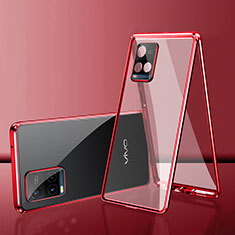 Luxury Aluminum Metal Frame Mirror Cover Case 360 Degrees for Vivo Y21t Red