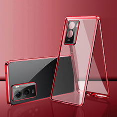 Luxury Aluminum Metal Frame Mirror Cover Case 360 Degrees for Vivo Y56 5G Red
