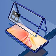 Luxury Aluminum Metal Frame Mirror Cover Case 360 Degrees for Vivo Y77e 5G Blue