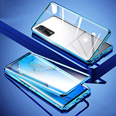Luxury Aluminum Metal Frame Mirror Cover Case 360 Degrees for Xiaomi Mi 10T 5G Blue