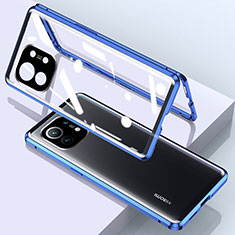 Luxury Aluminum Metal Frame Mirror Cover Case 360 Degrees for Xiaomi Mi 11 Lite 4G Blue