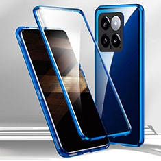 Luxury Aluminum Metal Frame Mirror Cover Case 360 Degrees for Xiaomi Mi 14 Pro 5G Blue