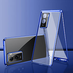 Luxury Aluminum Metal Frame Mirror Cover Case 360 Degrees for Xiaomi Poco C50 Blue