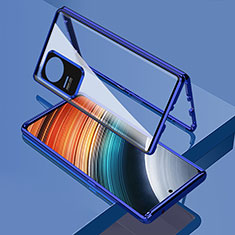 Luxury Aluminum Metal Frame Mirror Cover Case 360 Degrees for Xiaomi Poco F4 5G Blue