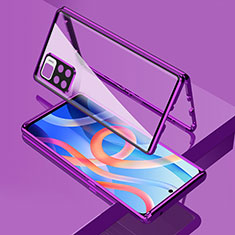 Luxury Aluminum Metal Frame Mirror Cover Case 360 Degrees for Xiaomi Poco M4 Pro 5G Purple