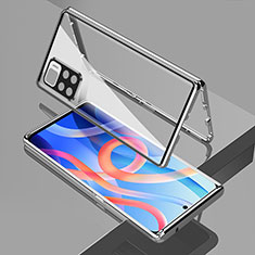 Luxury Aluminum Metal Frame Mirror Cover Case 360 Degrees for Xiaomi Poco M4 Pro 5G Silver